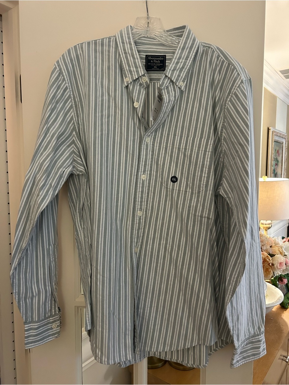 Abercrombie & Fitch Light Blue and White Striped Button-Down Shirt